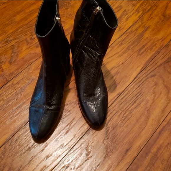 Zara Black Patent Leather Crinkle Boots - Picture 2 of 4